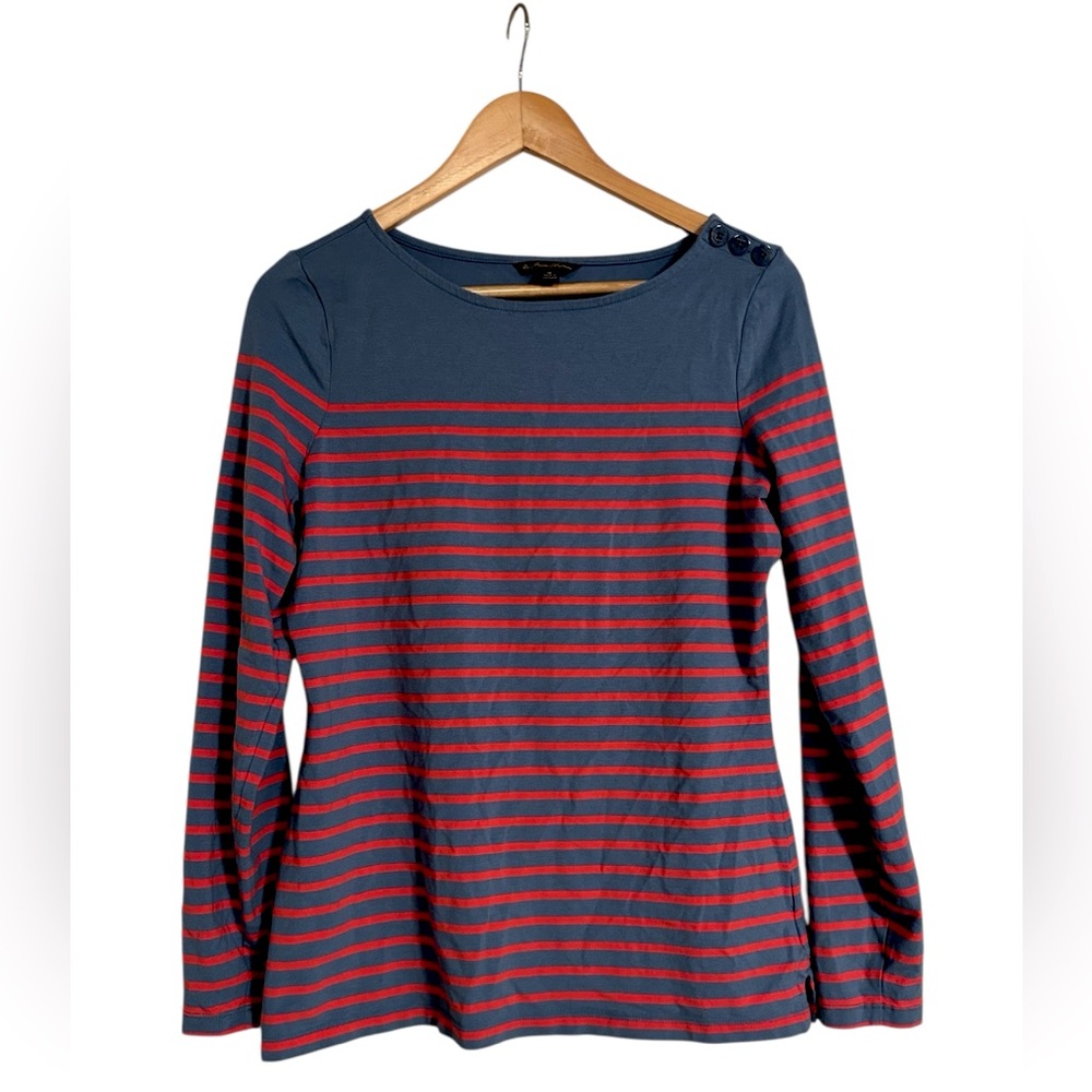 Brooks Brothers Red and Blue Striped Long Sleeve Cotton T-Shirt - Size Medium